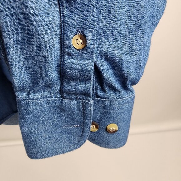 Crazy Cowboy Rodeo Western Shirt Mens XL Aztec L/S Embroidered Denim Chambray - Picture 6 of 7